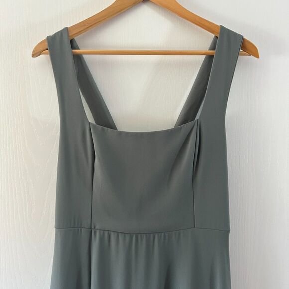 Show Me Your MuMu Claire Midi Deep Sage Green Chiffon Slit Smocked Dress Size L - Picture 4 of 9